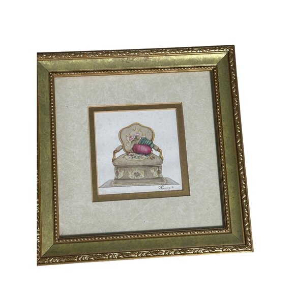 Vintage Armchair Framed Prints Set of 4 Framed in Gold Tone - Picture 3 of 8